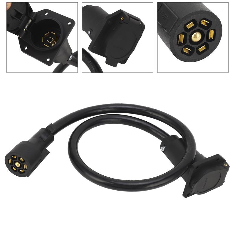 Trailer Extension Cord 7 Way 3ft Double Prong Male Plug Connector RV Connecting Line