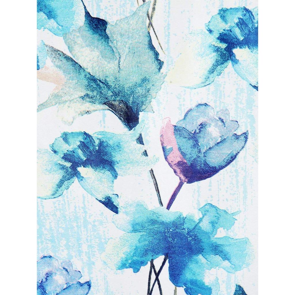 2 Pieces Abstract Flower Eyelet Polyester Long Door Curtains - Blue