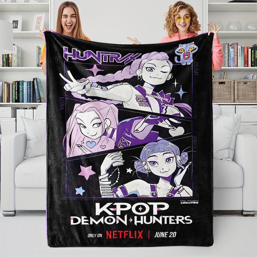K-Pop Demon Hunters Blanket Girls Boys Plush Throw Blanket Novelty Warm Blanket All Season Gift for Bed Sofa Office Camping Trip