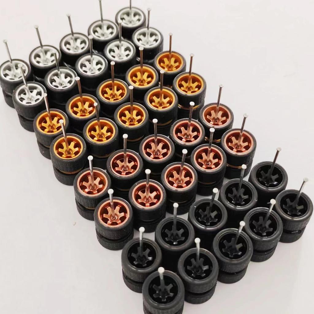 20Sets 1/64 Alloy Car Model Wheels TE37 Mini Wheel with Textured Tire Tyres Spare Parts Diameter 11mm