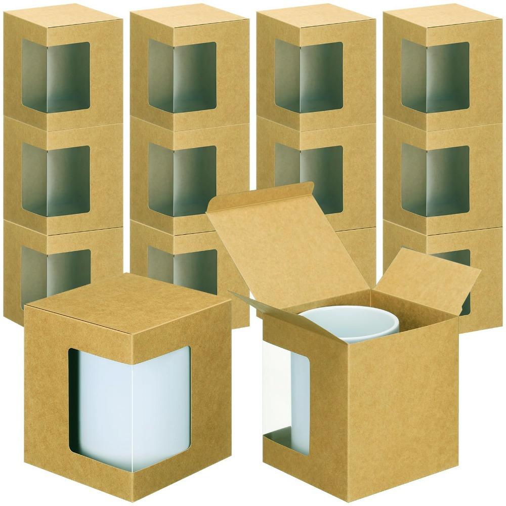 20pcs Mug Boxes for Gift Coffee Mug Gift Box with Clear Window Gift Packaging Box Graffitable Treat Boxes Ceramic Blank Coffee Mugs Cups Gift Wrapping
