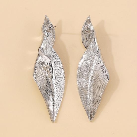 1 Pair Twisted Leaf Earrings Geometric Exaggerate Elegant Shiny Metal Hypoallergenic Women Girls Earrings Fashion Jewelry Accessories Gift