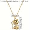 Elegant Golden-Tone Cat Pendant Necklace - Chic Stainless Steel Jewelry for Teenager, Perfect Birthday Gift for Family & Friends, Fashionable Accessor
