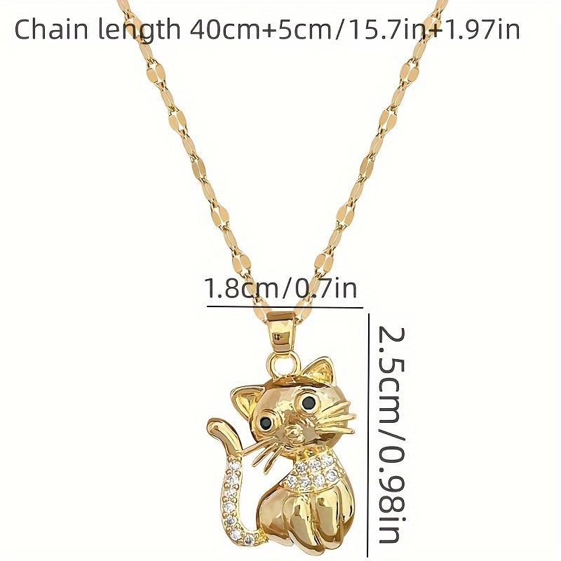 Elegant Golden-Tone Cat Pendant Necklace - Chic Stainless Steel Jewelry for Teenager, Perfect Birthday Gift for Family & Friends, Fashionable Accessor