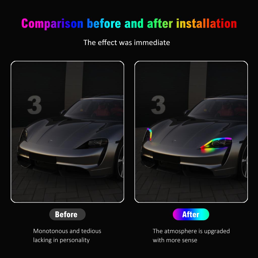 RGB Led DRL Strip Car Daytime Running Light Car Headlights Flowing Turn Signal Lights 9-30V APP/Remote Control Auto Accessories