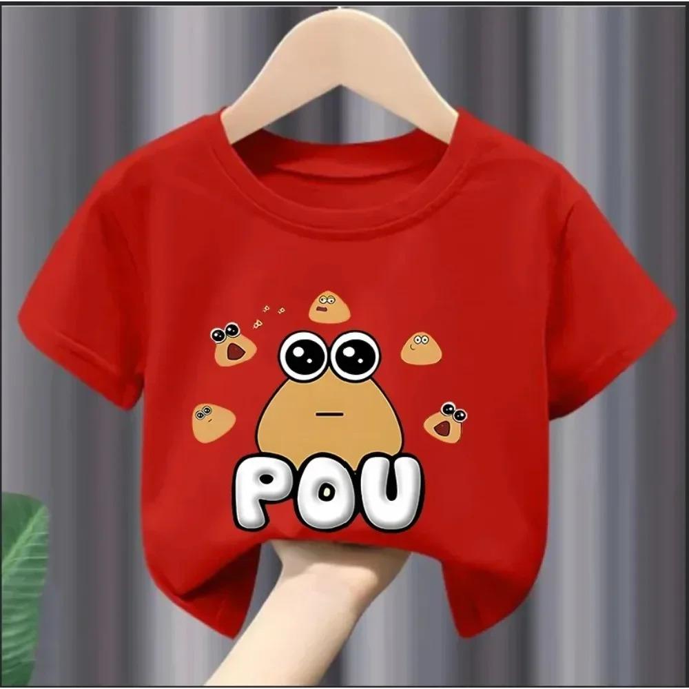 Christmas Cute My Pet Alien Pou Print Kids T-shirts Cartoon Summer Short Sleeve Baby Tees Tops Boys Girl Clothes Tshirts Y2k