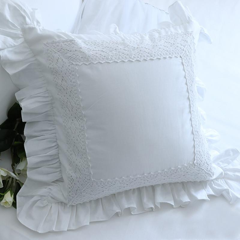 

45x45cm Luxury European Embroidery Cushion Cover Big Ruffle Lace Wrinkle Pillow Cover Cake Layers Princess Bedding Pillowcase