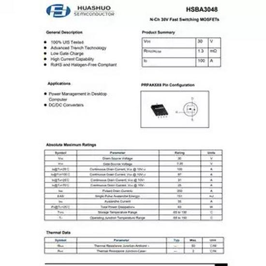 Original HSBA3048 N-Channel MOSFET PRPAK5x6-8L Package