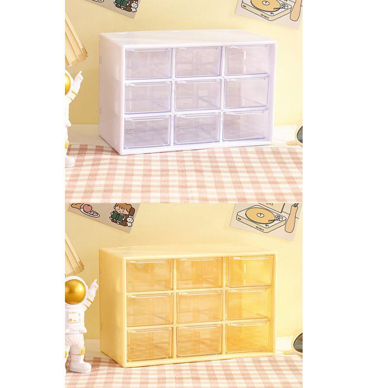 4pcs 9 Grid Storage Boxes Organizer Transparent Small Drawer Partitioned Student Desktop Wall-mounted Sundries Storage Box Cute