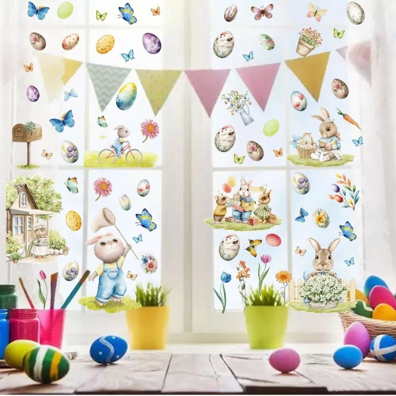 Spring Window Clings Easters Window Sticker Anticollision Window Clings Decal Large Easters Eggs Window Glass Decors