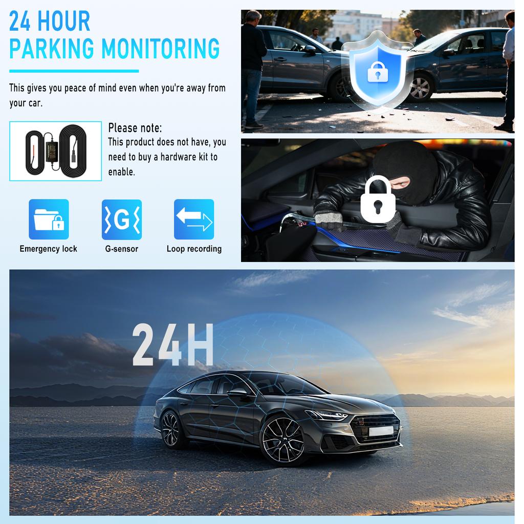 4-channel 360° Panoramic Dash Cam with 3.0-inch HD Display, Wide Angle, Super Night Vision, WiFi Connection, Loop Recording and