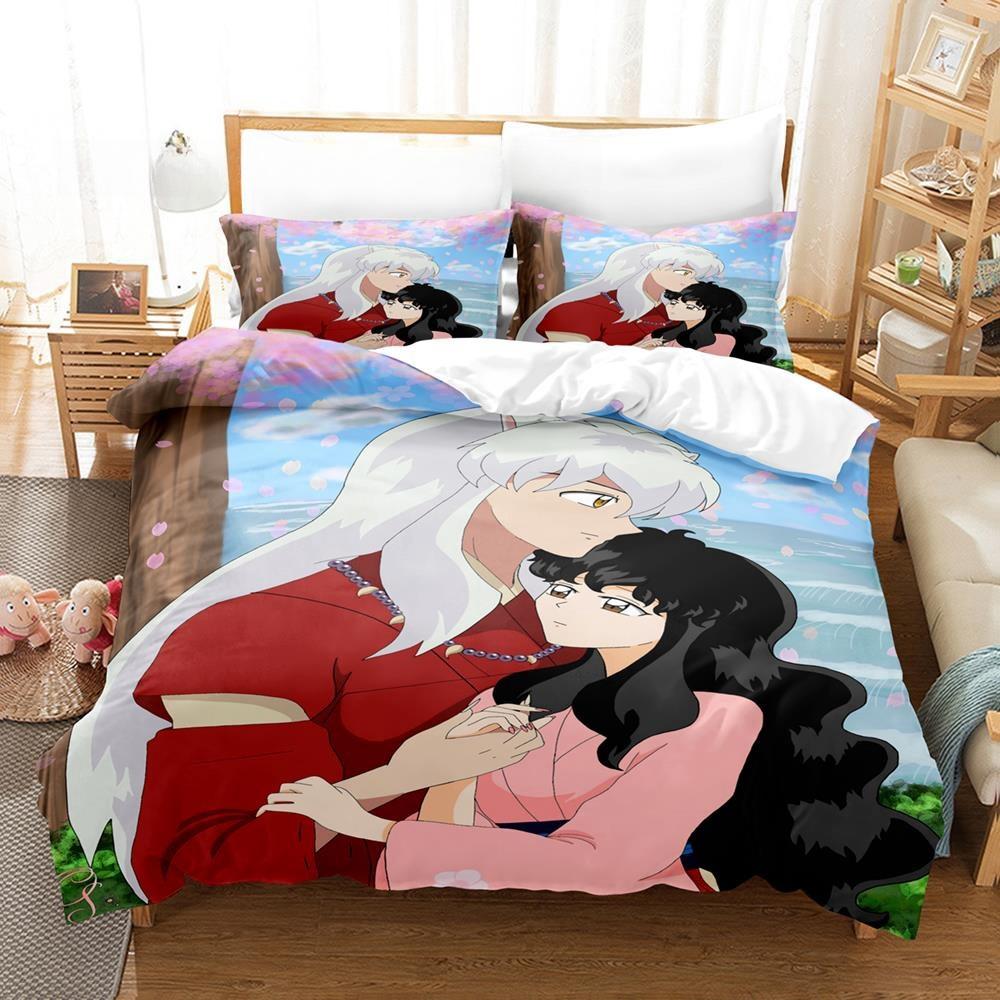 

New Fashion Inuyasha Bedding Set Single Twin Full Queen King Size Bed Set Adult Kid Bedroom 3D Anime Bed Sheets And Pillowcases AU Single(140x210cm)