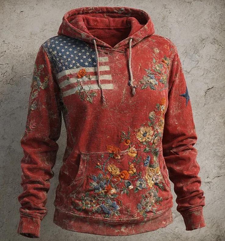 Men's Retro American Flag Print Hoodie