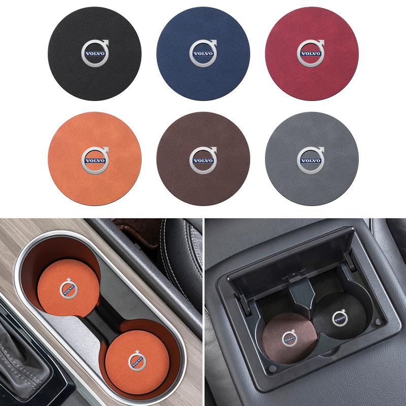 2pcs Suede Car Coaster Water Cup Drink Holder Anti-Slip Pad For Volvo T6 V90 V60 V40 XC90 S60 C30 XC60 V50 V70 S90 XC40 S80