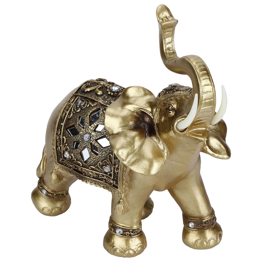 Golden Resin Elegant Elephant Statue Figurine Crafts Feng Shui Ornaments for Home Gift