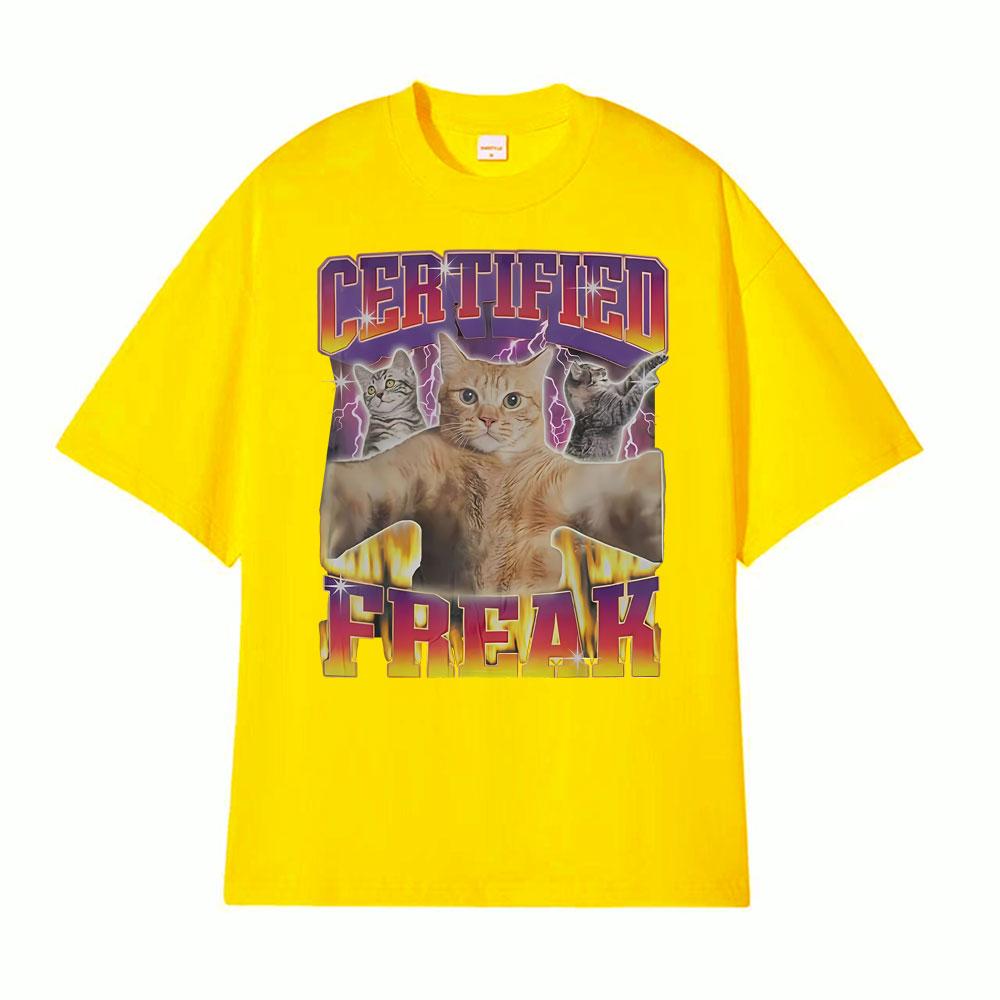 Certified Freak Funny Vintage Kity Cat Meme Tshirts Men Women Summer Fashion Casual Tshirt Oversized Cozy Short Sleeve T Shirt