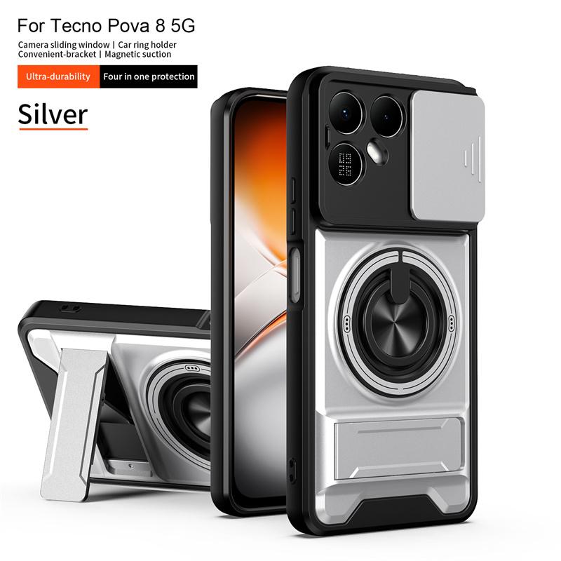 For Tecno Pova 8 5G Case Car Holder Magnetic Ring Armor Shockproof Phone Cover For Tecno Pova8 5G Slide Camera Protection Funda