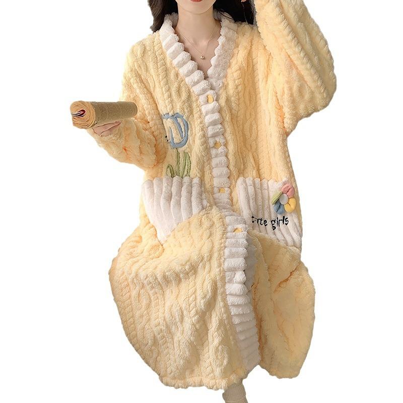 Camisón de terciopelo Coral para mujer, camisón largo de invierno de talla grande, bata de franela, pijama, abrigo