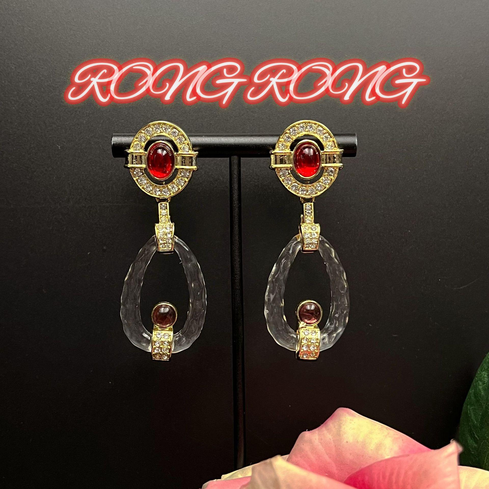 Винтажные Антикварные Позолоченные Натуральным Золотом Серьги с Рубином в Форме Капли Длинный Дизайн Легкая Роскошь Изысканные Женские Дворцовый Стиль