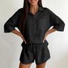 Women's  Color Casual Shirt Collar Casual Two-piece Set
