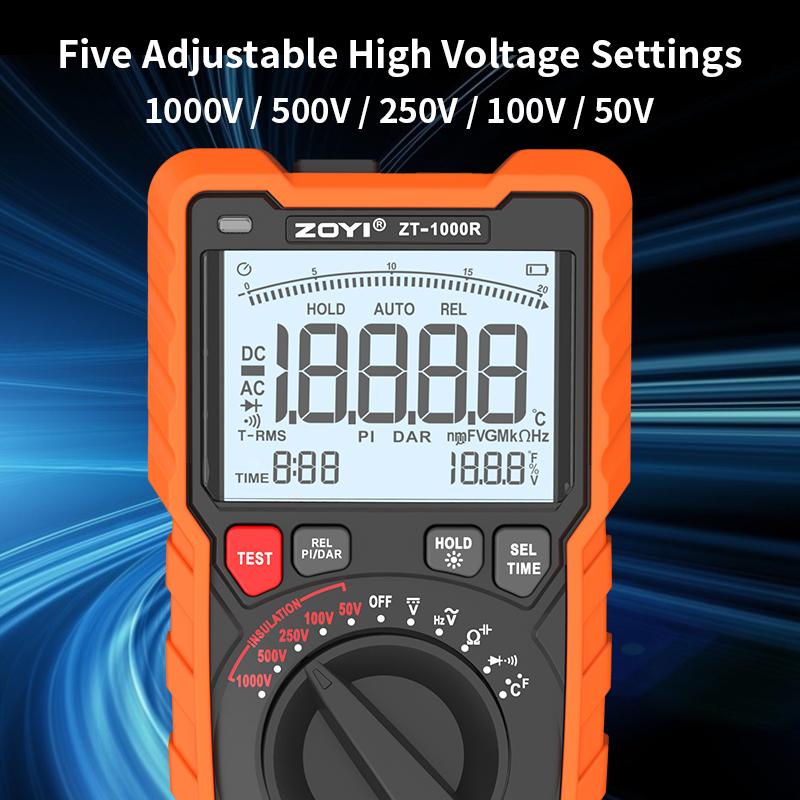 ZOYI High Precision Megohmmeter Multimeter 2-in-1 1000R Insulation Tester Electrician 1000V for New Energy Electrical