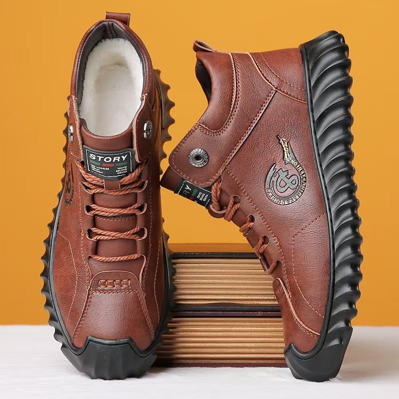 

Men s Winter Martin Boots Fleece Thickened Versatile Snow Boots Labor Insurance Men s Cotton Shoes Zhongbang Leather Cotton Boots 44 коричневый