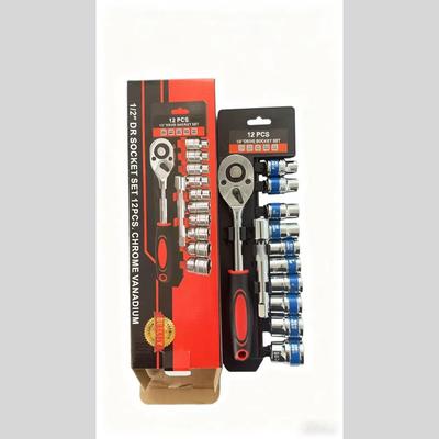 Chrome-Plated 12-Piece Quick Ratchet Wrench & Socket Set - Multi-Function Auto Repair & Household Tools