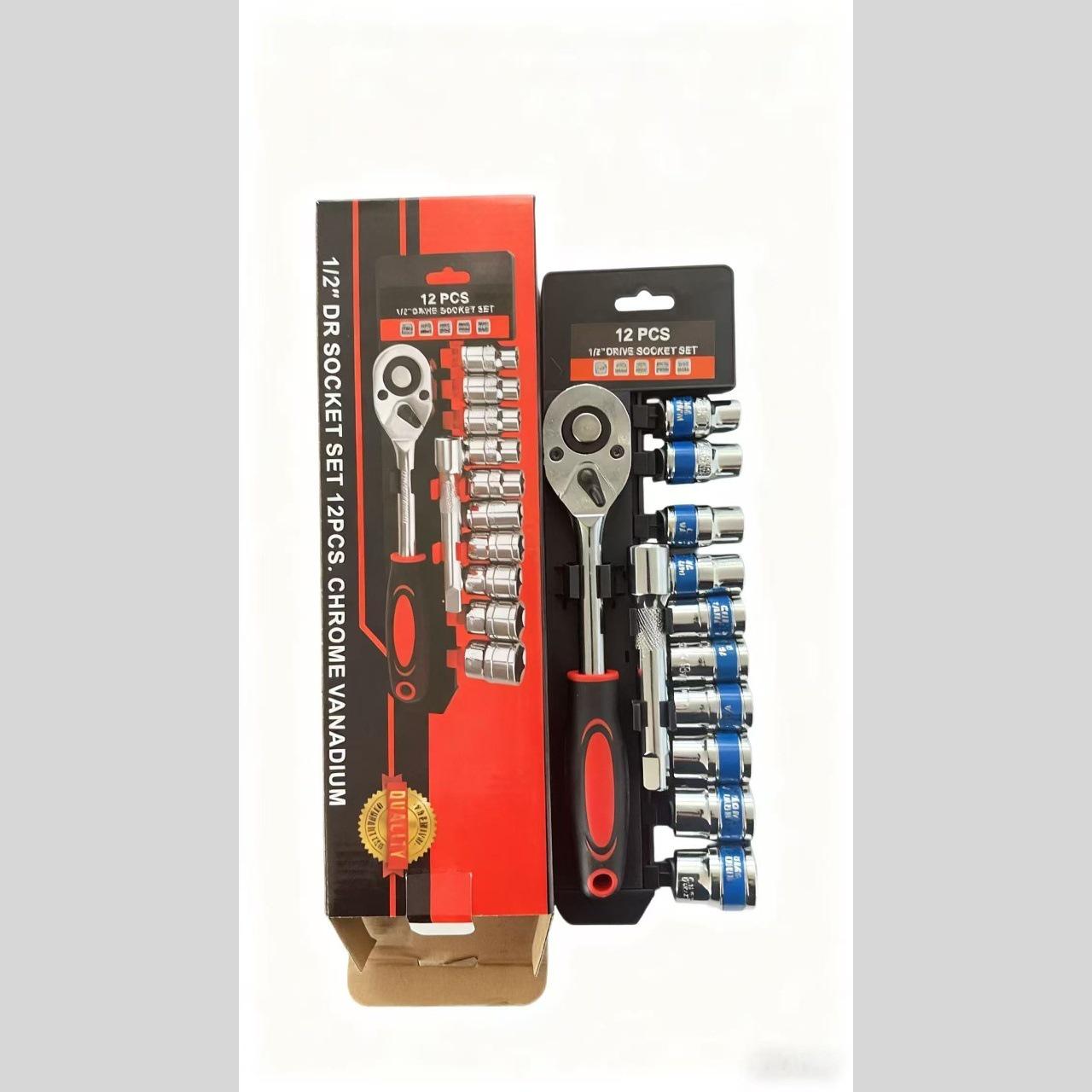 

Chrome-Plated 12-Piece Quick Ratchet Wrench & Socket Set - Multi-Function Auto Repair & Household Tools 12pcs Hanging Rack