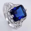 Elegant Blue Vintage Ring With Sapphire Stone And Silver Plating For Women
