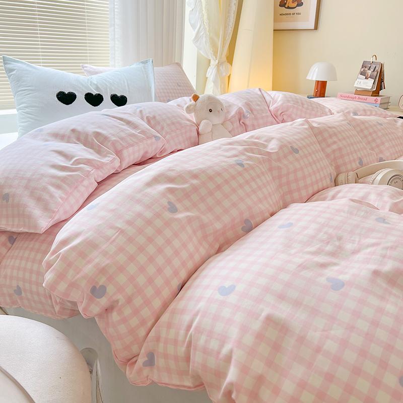 INS Solid Colour Minimalist Pattern Bedding Set For Adults Kids Pink Cute Fitted Sheet With Pillowcases Colorful King Queen Size