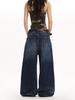Unisex Vintage Blue Wide-Leg Jeans with Whisker Details - Casual, Loose Fit for a Trendy Look