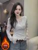 Stylish Plus Velvet Thickened Long Sleeve Lace Top - Warm, Sexy, High-End Fashion Base Layer T-Shirt for Autumn/Winter