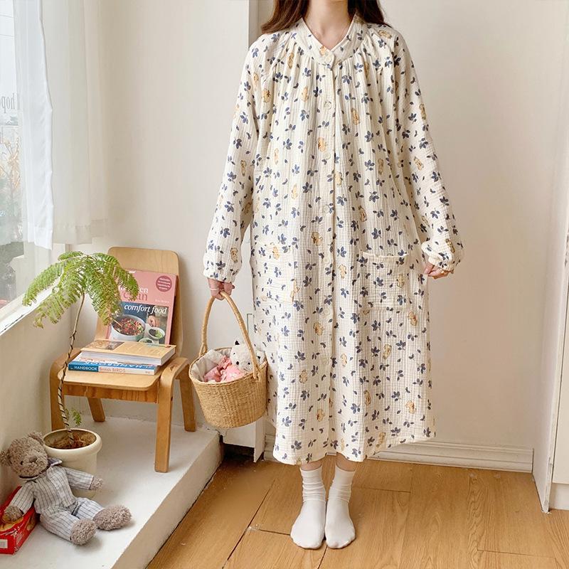 Baumwoll-Musselin Umstandspyjama-Set - Frühling/Herbst Stillnachthemd mit Hose