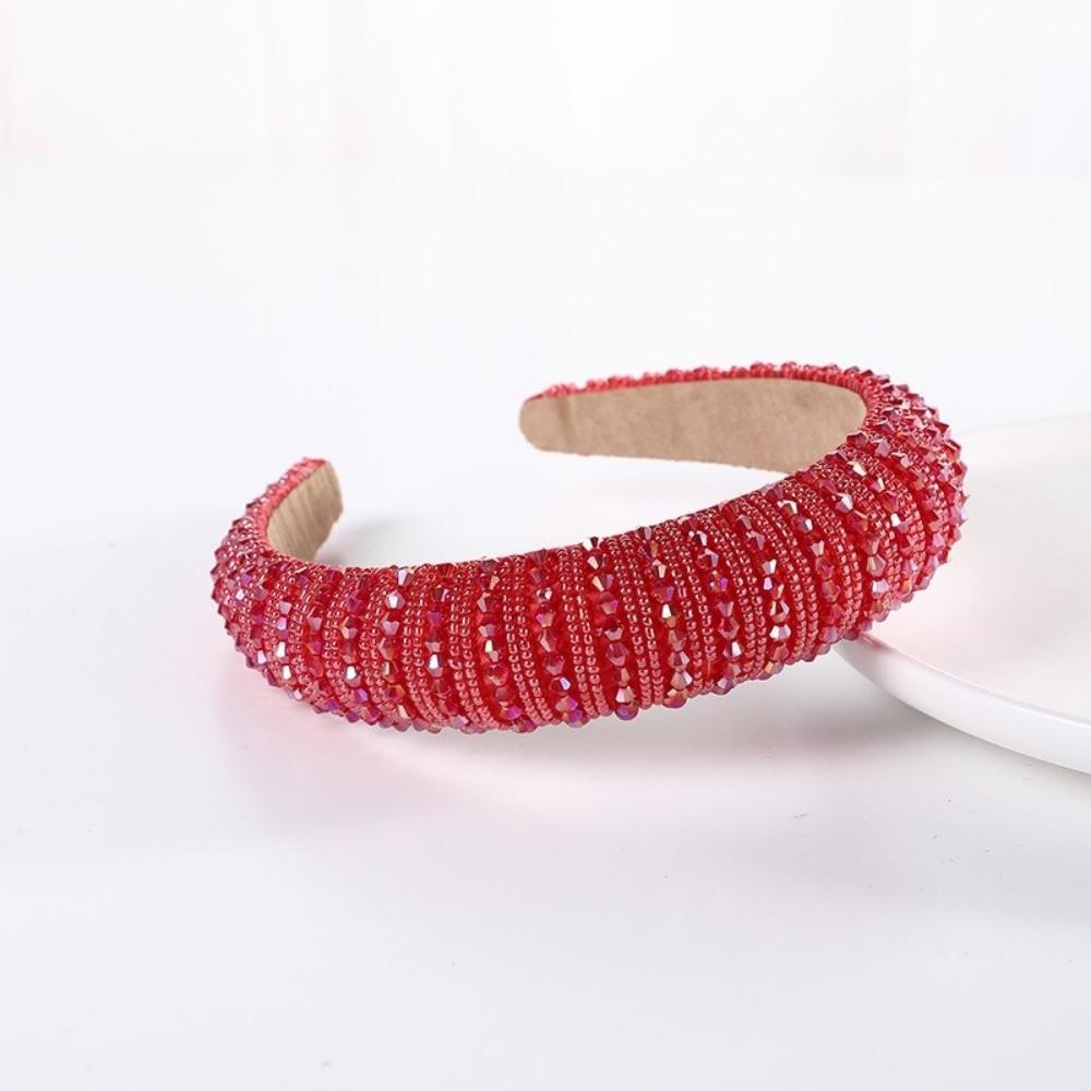 Korean Shiny Crystal Beaded Headband Rhinestone Handmade Wide Headbands Baroque Gem Hair Hoop Princess Headdress