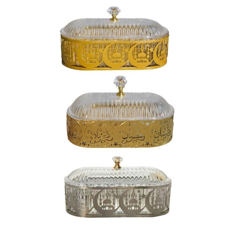 Eid Mubarak Dessert Tray Ramadans Candy Serving Dish Snacks Storage Box Metal Platter for Festival Table Decoration