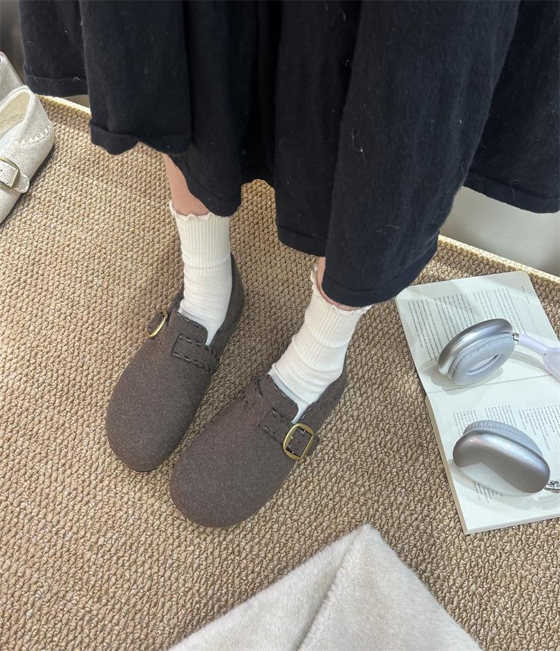 

thick-soled fluffy shoes, velvet warm cotton shoes, bag head half-towed, cashmere woolen clothes, flat-soled Boken women s shoes, winter single shoes 39 світло-коричневого кольору