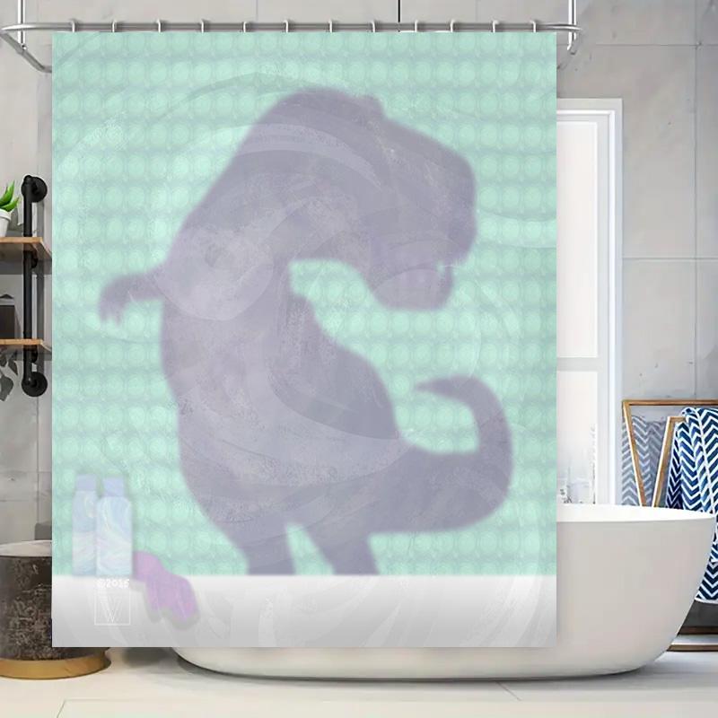 

Modern Retro Style Bathroom Shower Curtain Polyester Fabric Waterproof Decorative Bath Mat Set Green Monster With Dots Print: 18 W60H190(CM)-1 Pcs