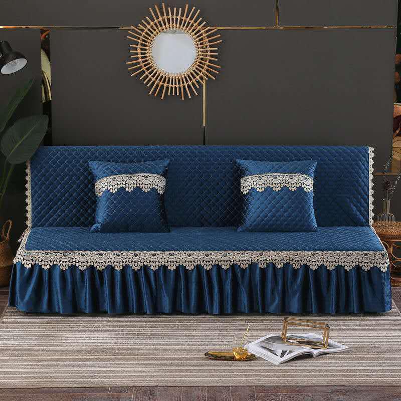 Folding Sofa Bed Cover Printed Armless Sofa Cover  Couch Covers with Skirt Slip Resistant Sofa Cover for Living Room