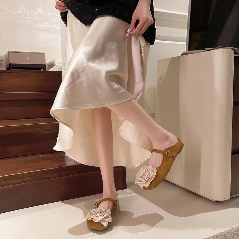 New Summer Women's Toe Slippers One Kick Suede Flowers Shoes for Women Versatile Daily Commute Soft Sole Zapatillas De Mujer
