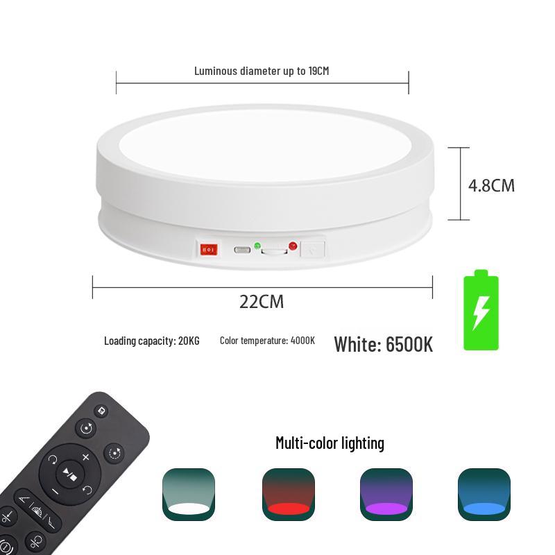 Rechargeable Remote-Control Rotating Display Stand with Colorful Lights for Live Streaming