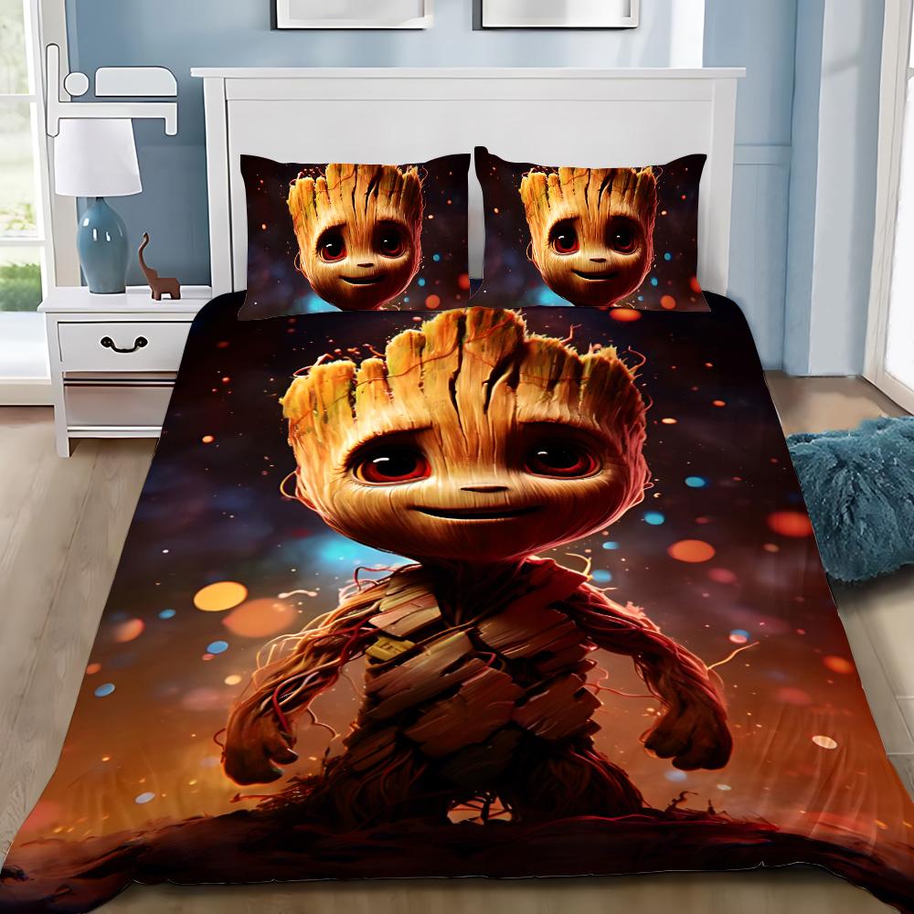 Cute Groot Duvet Cover Pillowcase 2/3pcs Bedding Set Adult Boy Girl Bedroom Decoration Children Gift Single Double Large Size
