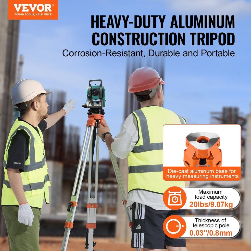 Laser Level Tripod Stand 5/8"-11 Thread 16.53-65.55 in Height Adjustment