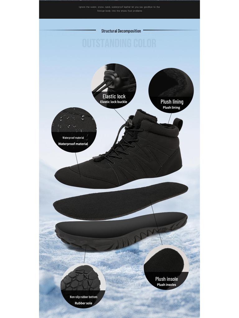 New Winter Outdoor Non-Slip Splash-Proof Snow Boots with Velvet Lining for Couples - Warm Mountaineering Five-Finger Design