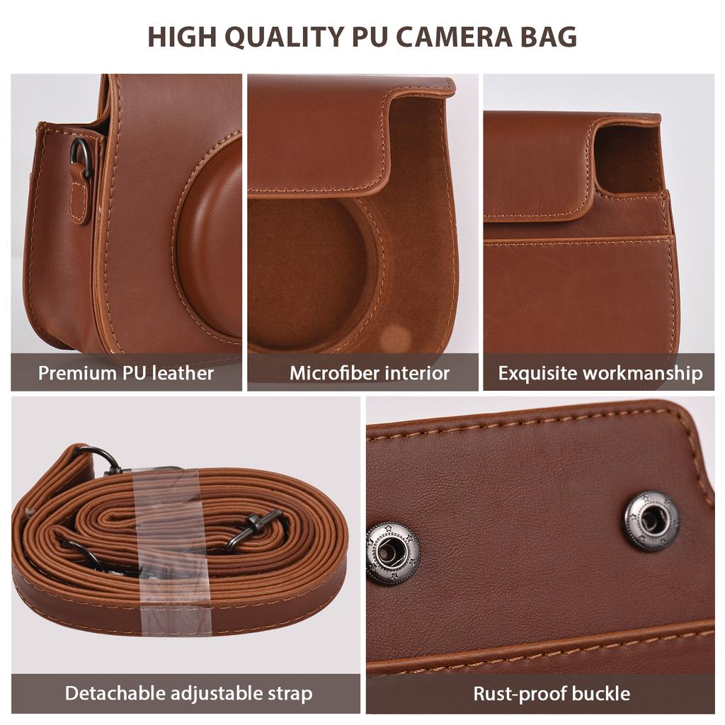 Instant Camera Storage Case Camera Bag PU Leather Magnetic Buckle with Shoulder Strap Compatible with Fujifilm Instax