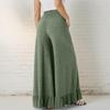 Women's Solid Color Ruffled Versatile Wide Leg Pants, Loose Casual Pants