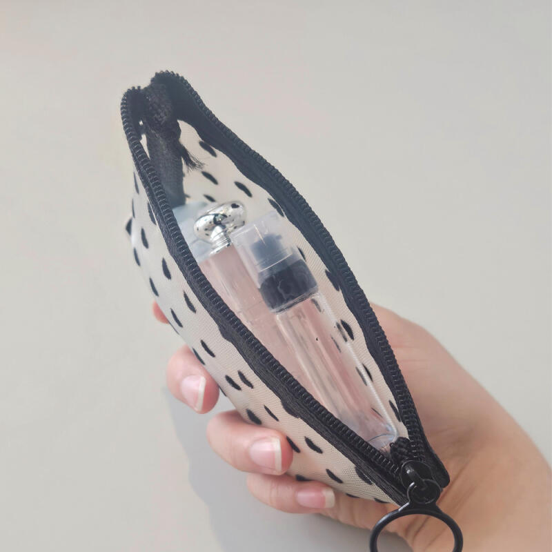 Heart Mesh Tint Cosmetic Mini Pouch with Heart Charm