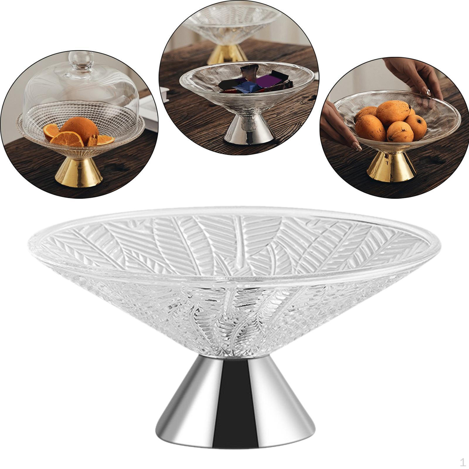 Декоративная стеклянная чаша, Фруктовница на ножке, Подставка для кухонной столешницы, Стекло Leaf Argent