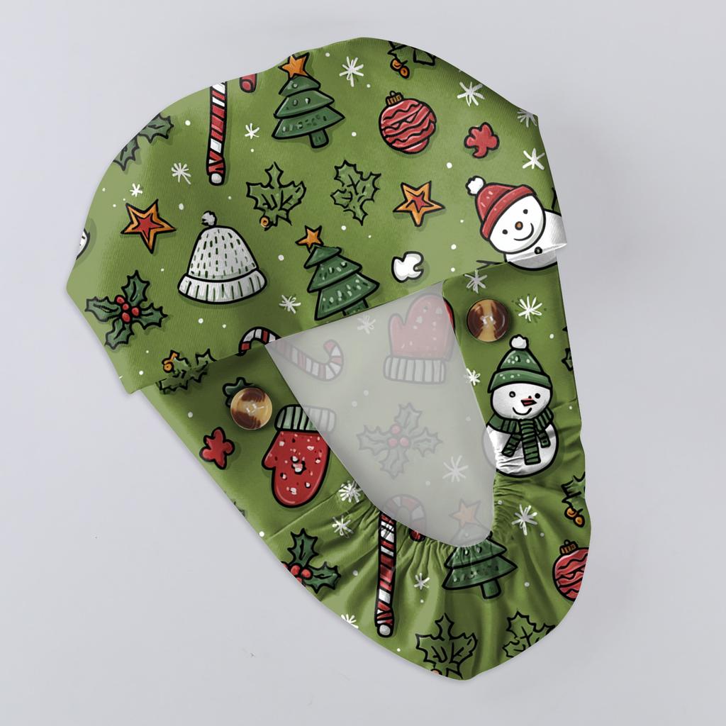 Christmas Cartoon Printed Medical Surgical Ponytail Cap Nurse Hair Care Baotou Scrub Cap Beauty Salon Nursing Hats for Men Women