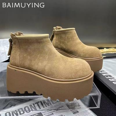 Platformové dámské sněhule kotníkové semišové designové vysoké podpatky zimní boty 2025 trend krátký plyš teplé módní nové Botas De Mujer