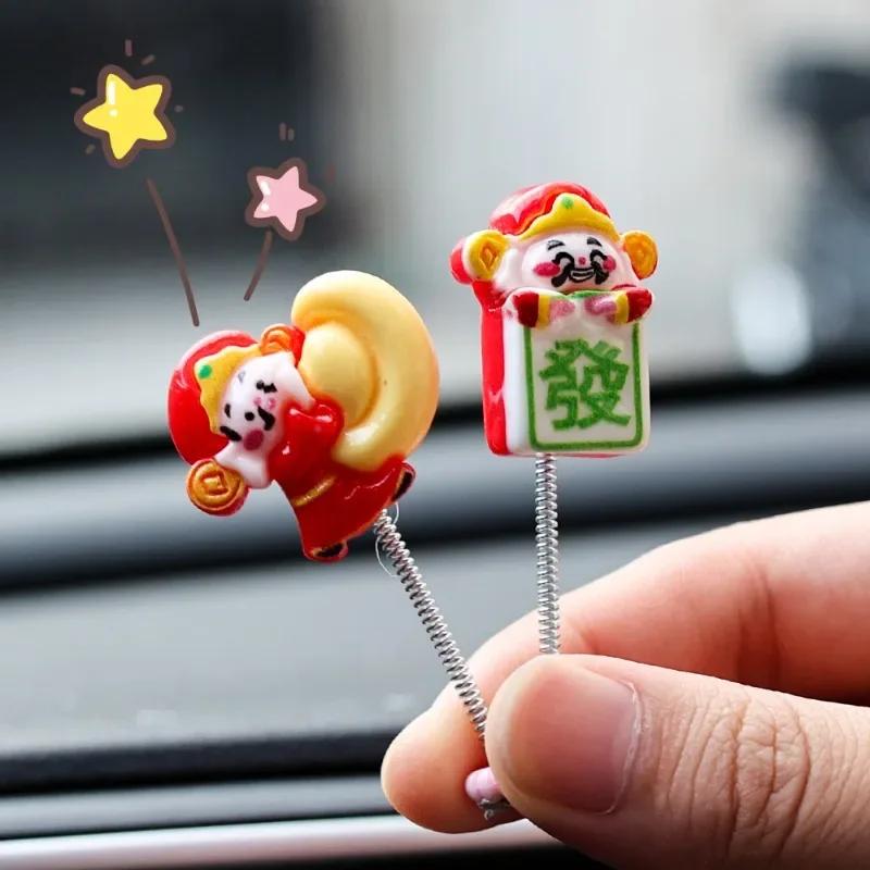 2024 Gott des Reichtums Autoornamente Auto Armaturenbrett Mini Wackelkopfohrnament Reichtum anziehend Auto Innenraum Dekoration Zubehör